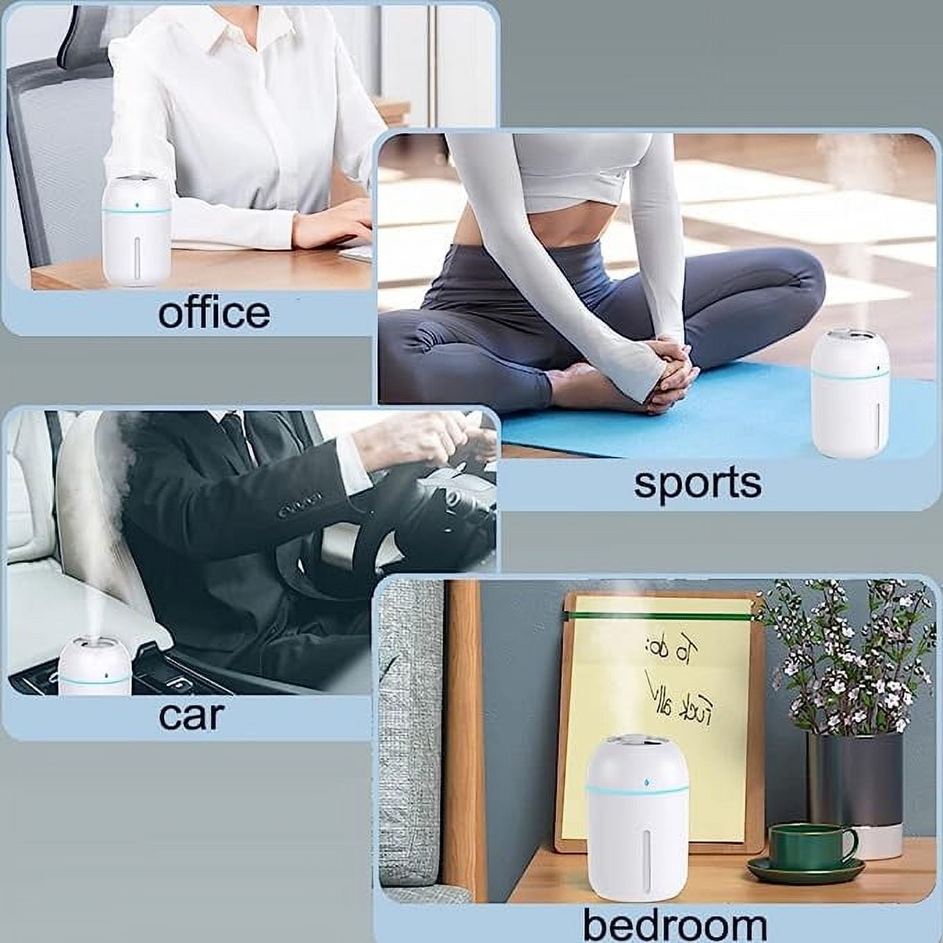 Mini Humidifier, 300Ml Portable Small Humidifiers for Baby, Car Humidifier Diffuser for Travel Plants Bedroom Desk Office, Cool Mist Air Humidifier with 7 Color Night Lights