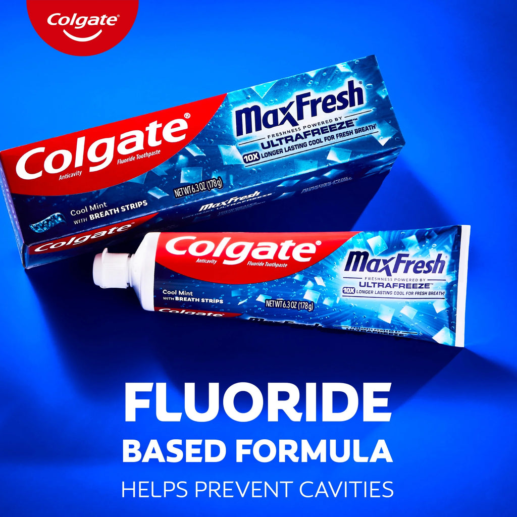 Max Fresh with Whitening Toothpaste with Mini Breath Strips, Cool Mint Toothpaste for Bad Breath, 6.3 Oz Tube