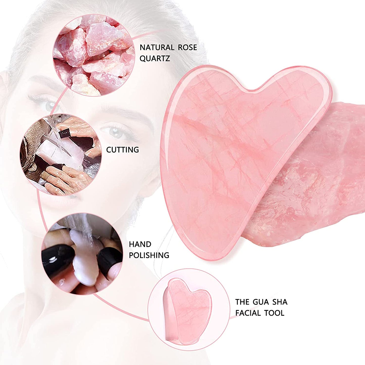 Gua Sha Facial Tool,Guasha Tool for Face,Facial and Body Massager,Natural Stones Rose Quartz,Scraping and SPA Acupuncture Therapy to Lift,Decrease Puffiness and Tighten.(Pink)