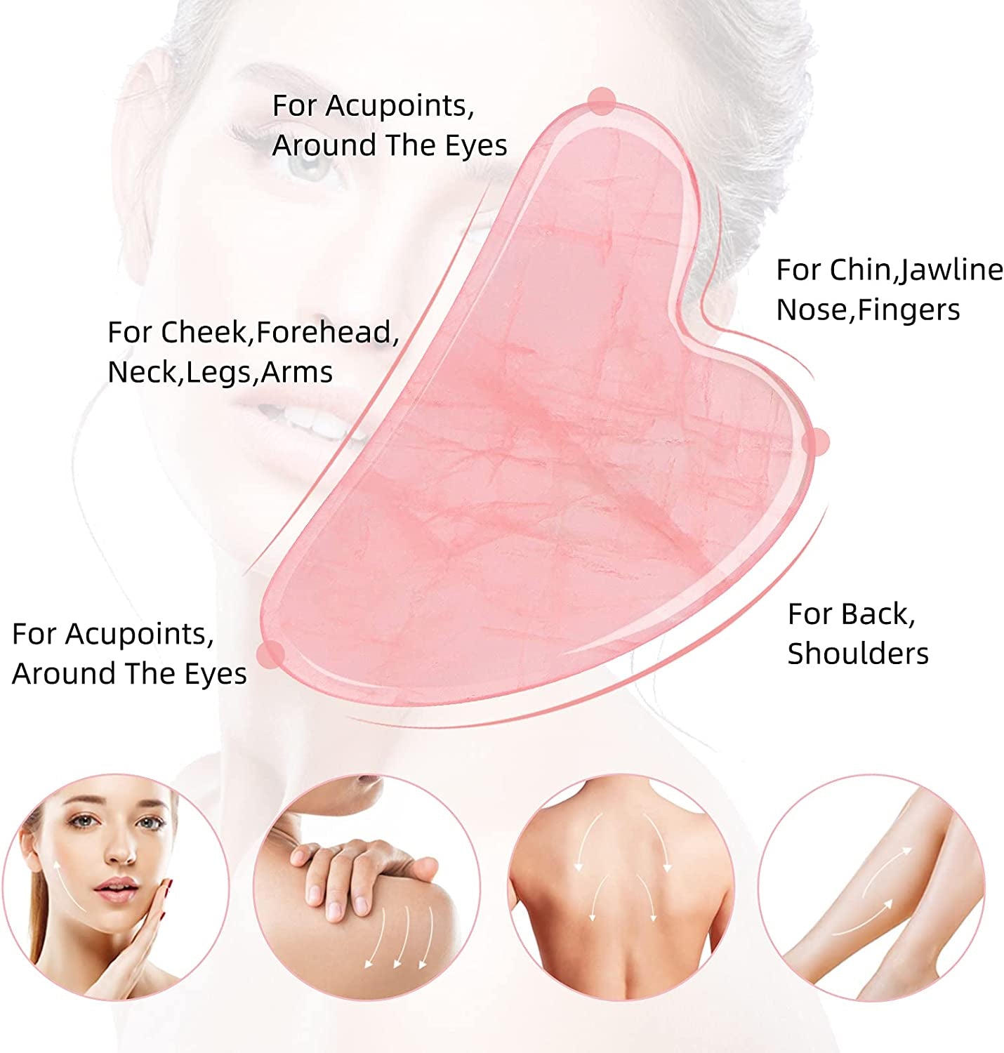 Gua Sha Facial Tool,Guasha Tool for Face,Facial and Body Massager,Natural Stones Rose Quartz,Scraping and SPA Acupuncture Therapy to Lift,Decrease Puffiness and Tighten.(Pink)