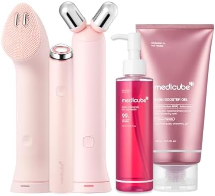 Pink 3-In-1 Device & Skincare Set: Mini Booster Pro plus Full Set, PDRN Jelly to Foam Cleanser and PDRN Booster Gel | Cleanse, Boost & Clear Pores for Radiant, Smooth Skin | Korean Device