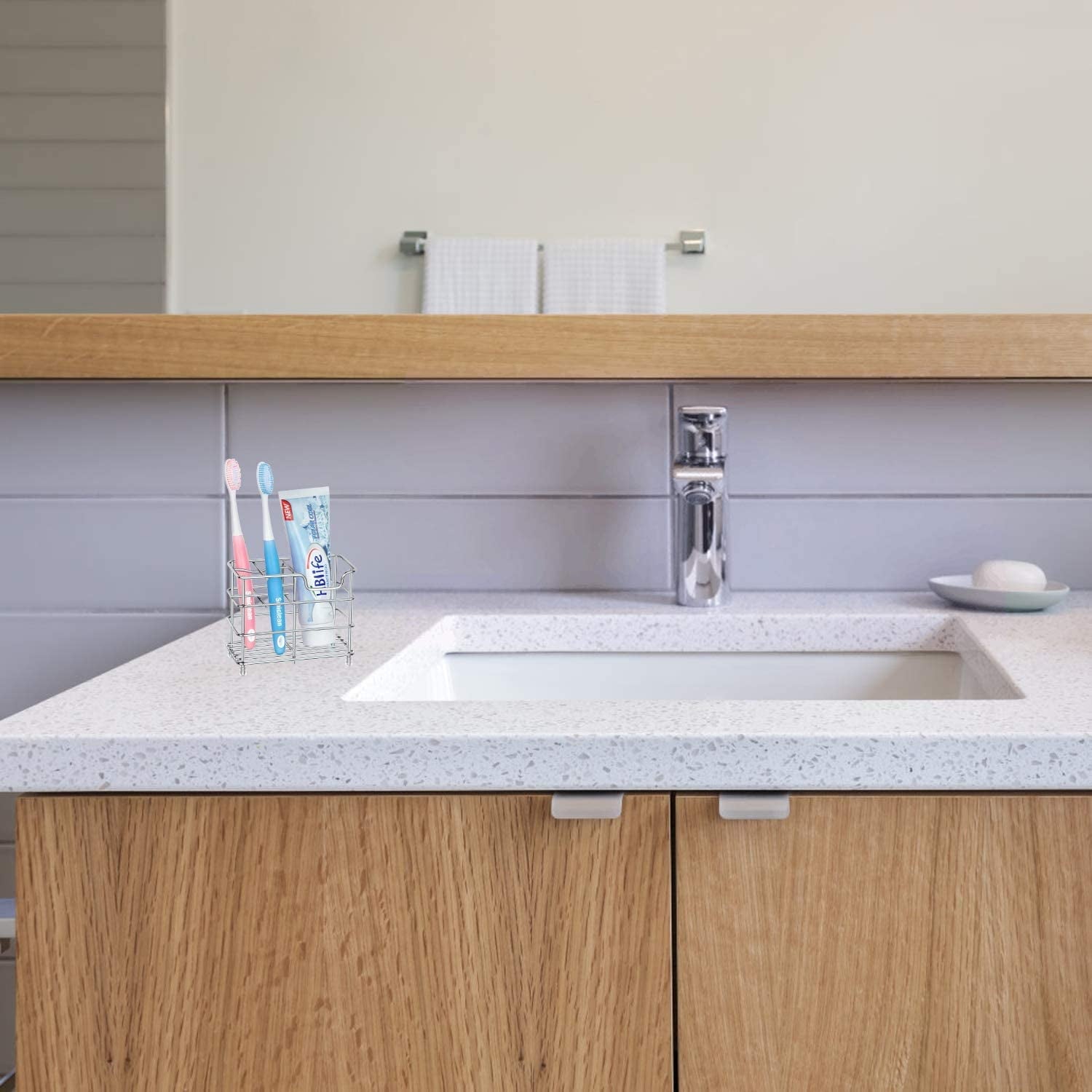 Stainless Steel Toothbrush and Toothpaste Holder for Bathroom, Sturdy and Hygienic, Drain and Rust Prevention, Silver
