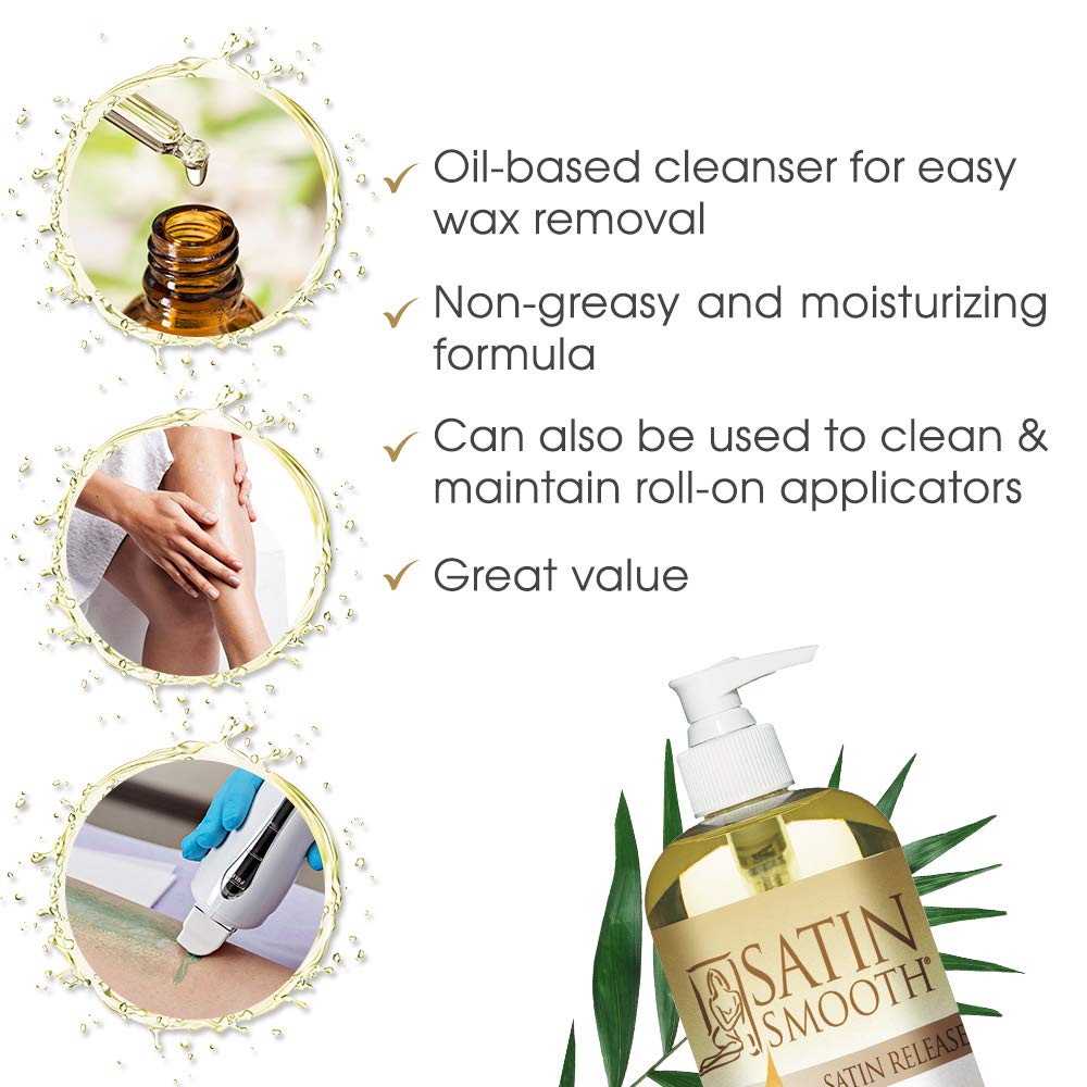 Satin Release Wax Residue Remover Oil, Post-Wax Treatment Fast-Dissolving, 16 Oz, 1-Pack | Aftercare Skin Cleanser, Quickly Dissolves Sticky Cleanup Fluids, Professional Salon Soothing Post Epilatory Formula