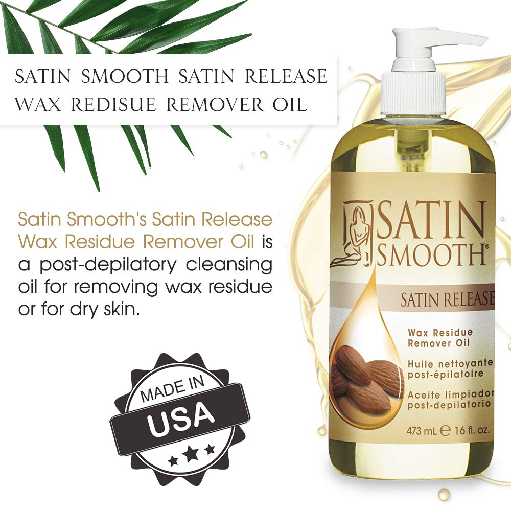 Satin Release Wax Residue Remover Oil, Post-Wax Treatment Fast-Dissolving, 16 Oz, 1-Pack | Aftercare Skin Cleanser, Quickly Dissolves Sticky Cleanup Fluids, Professional Salon Soothing Post Epilatory Formula