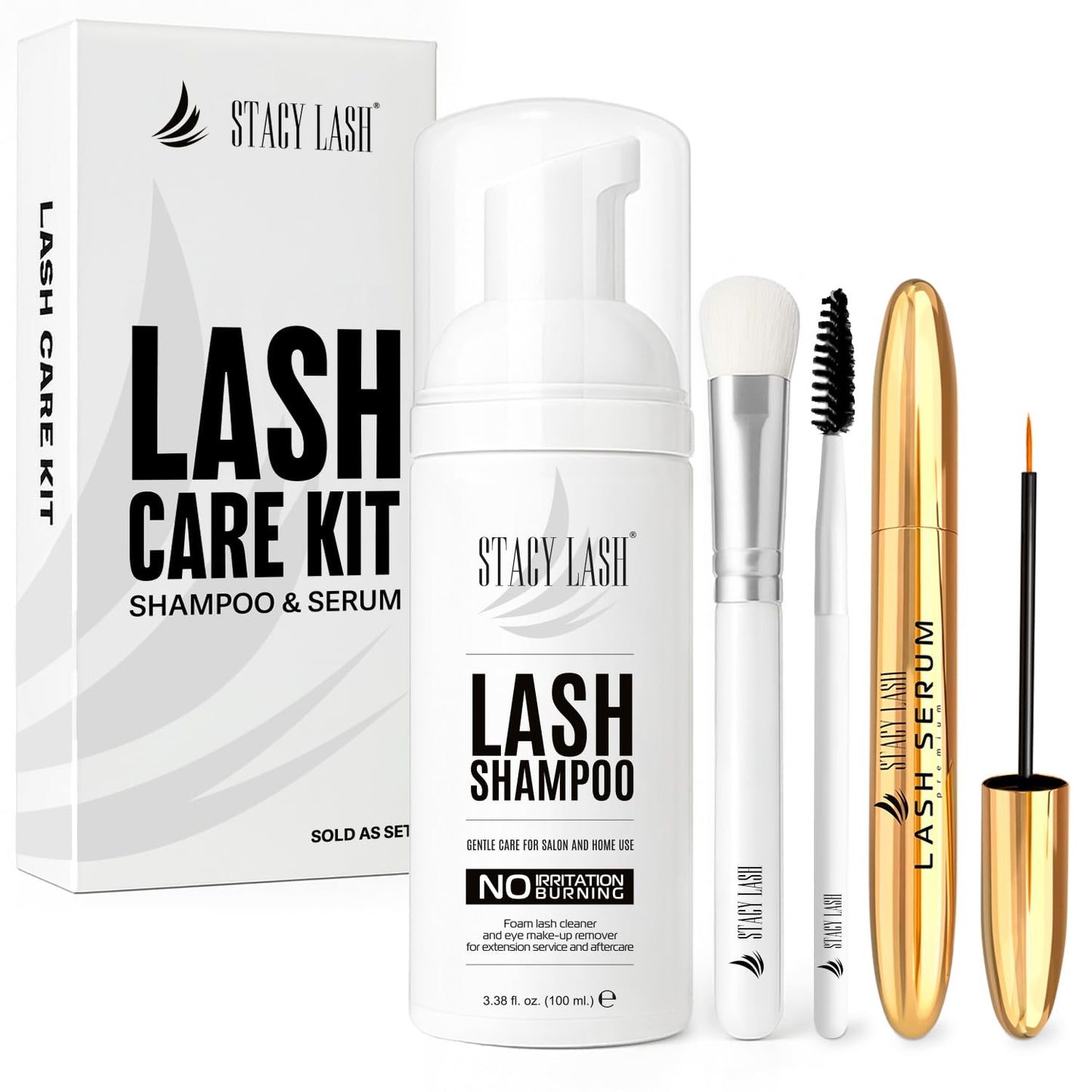 Shampoo 100Ml Cleaning Kit of Korean Makeup Remover (Foam Cleanser) & Shampoo Brush & Mascara Brush Bundle with Eyelash Serum 5Ml for Lash Growth and Thickness