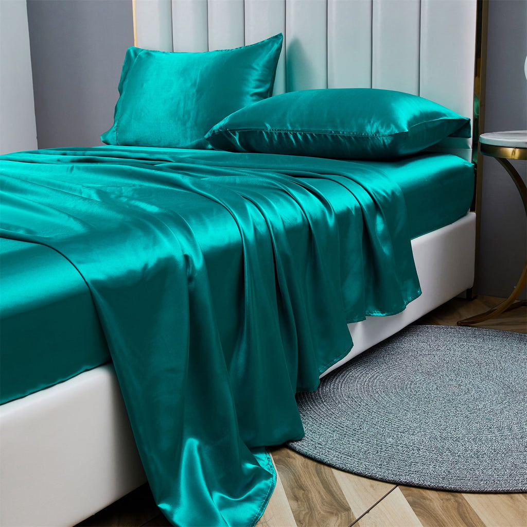 4-Piece Satin Silk Bed Sheet Set, Full – Deep Pocket, Breathable