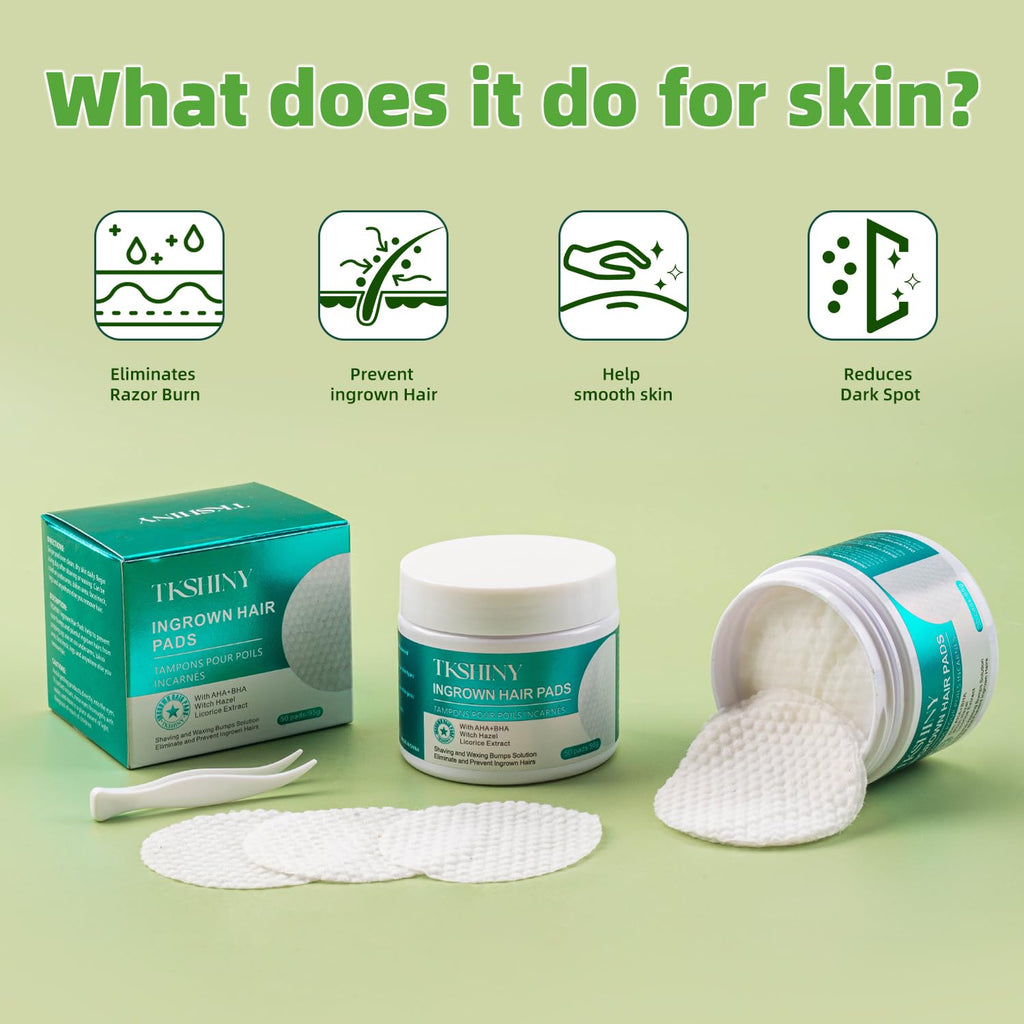 Ingrown Treatment Hair Pads, with AHA+BHA, Ingrown Hair Wipes for Bikini Area, Razor Bumps, Underarm , Exfoliate Skin,Ingrown Hair Serum for Face, Neck, 50 Pads