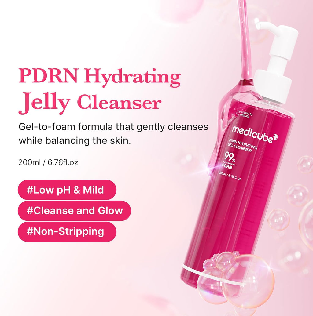 Pink 3-In-1 Device & Skincare Set: Mini Booster Pro plus Full Set, PDRN Jelly to Foam Cleanser and PDRN Booster Gel | Cleanse, Boost & Clear Pores for Radiant, Smooth Skin | Korean Device