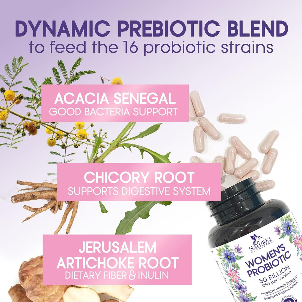 Probiotics for Women - Probiotic Blend 50 Billion CFU per Cap - 16 Feminine Health Strains Women'S Probiotic - Prebiotic for Vaginal PH Balance, Urinary UT Health Support - Bottled USA - 60 Capsules