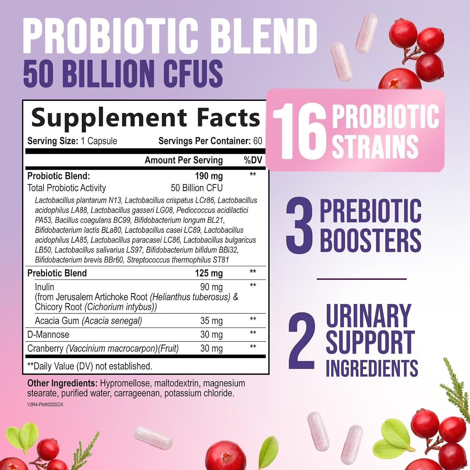 Probiotics for Women - Probiotic Blend 50 Billion CFU per Cap - 16 Feminine Health Strains Women'S Probiotic - Prebiotic for Vaginal PH Balance, Urinary UT Health Support - Bottled USA - 60 Capsules