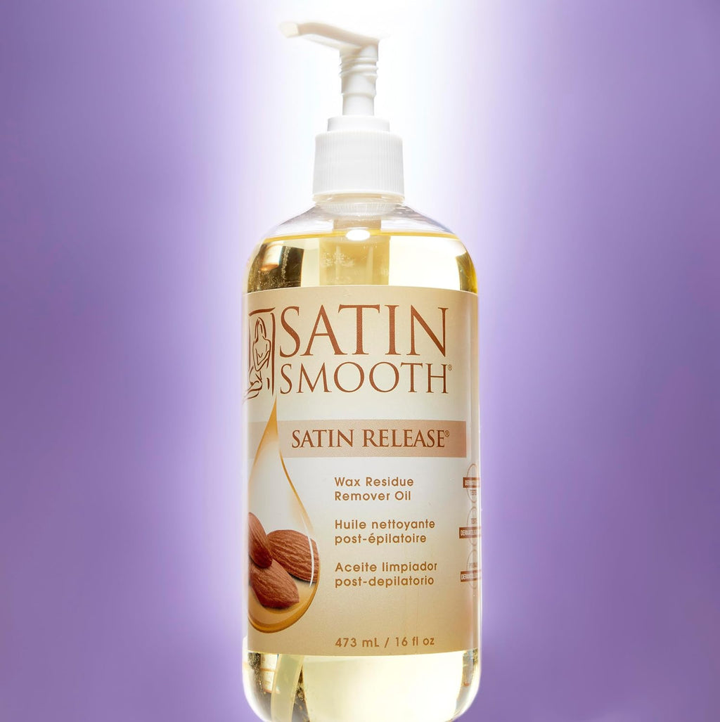 Satin Release Wax Residue Remover Oil, Post-Wax Treatment Fast-Dissolving, 16 Oz, 1-Pack | Aftercare Skin Cleanser, Quickly Dissolves Sticky Cleanup Fluids, Professional Salon Soothing Post Epilatory Formula