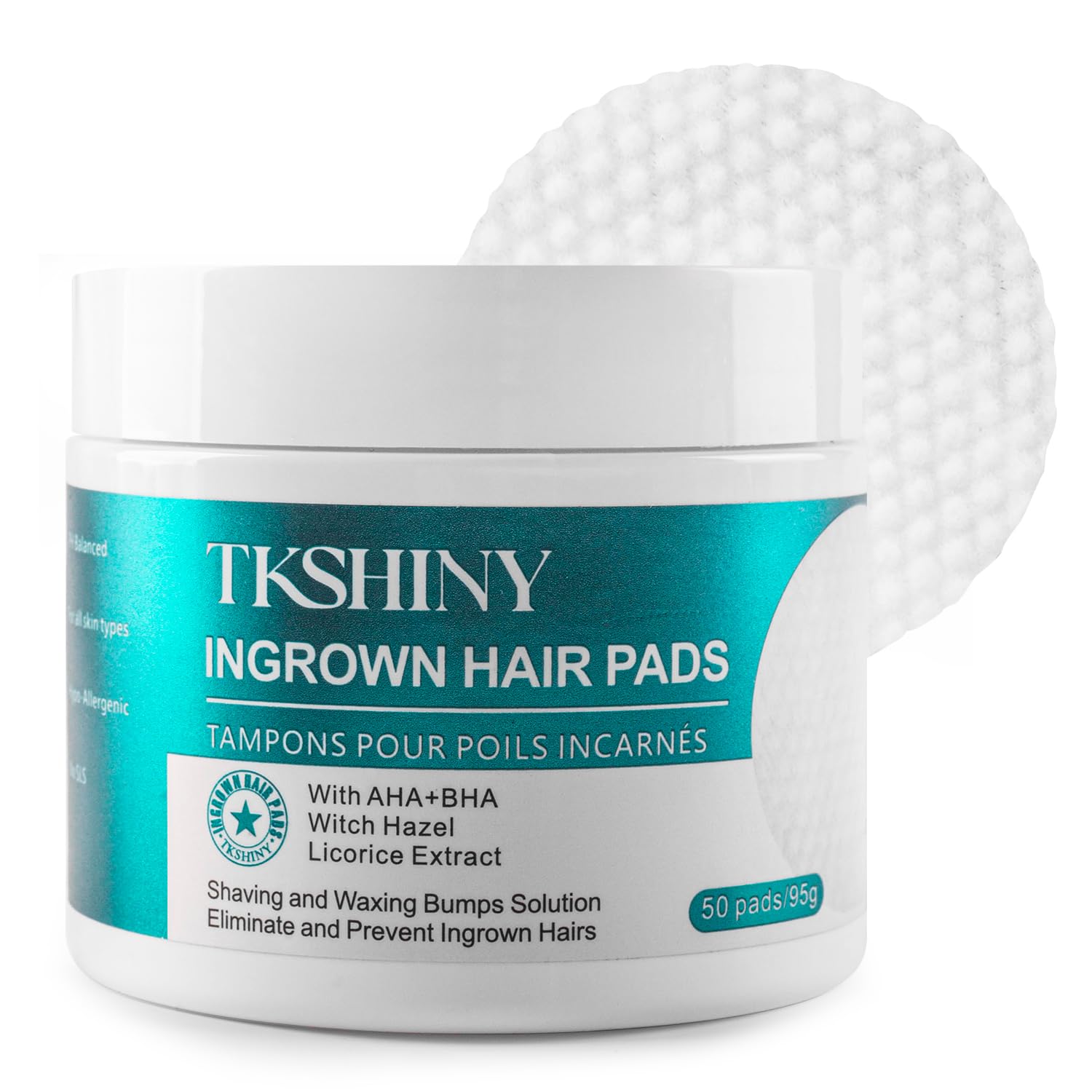 Ingrown Treatment Hair Pads, with AHA+BHA, Ingrown Hair Wipes for Bikini Area, Razor Bumps, Underarm , Exfoliate Skin,Ingrown Hair Serum for Face, Neck, 50 Pads