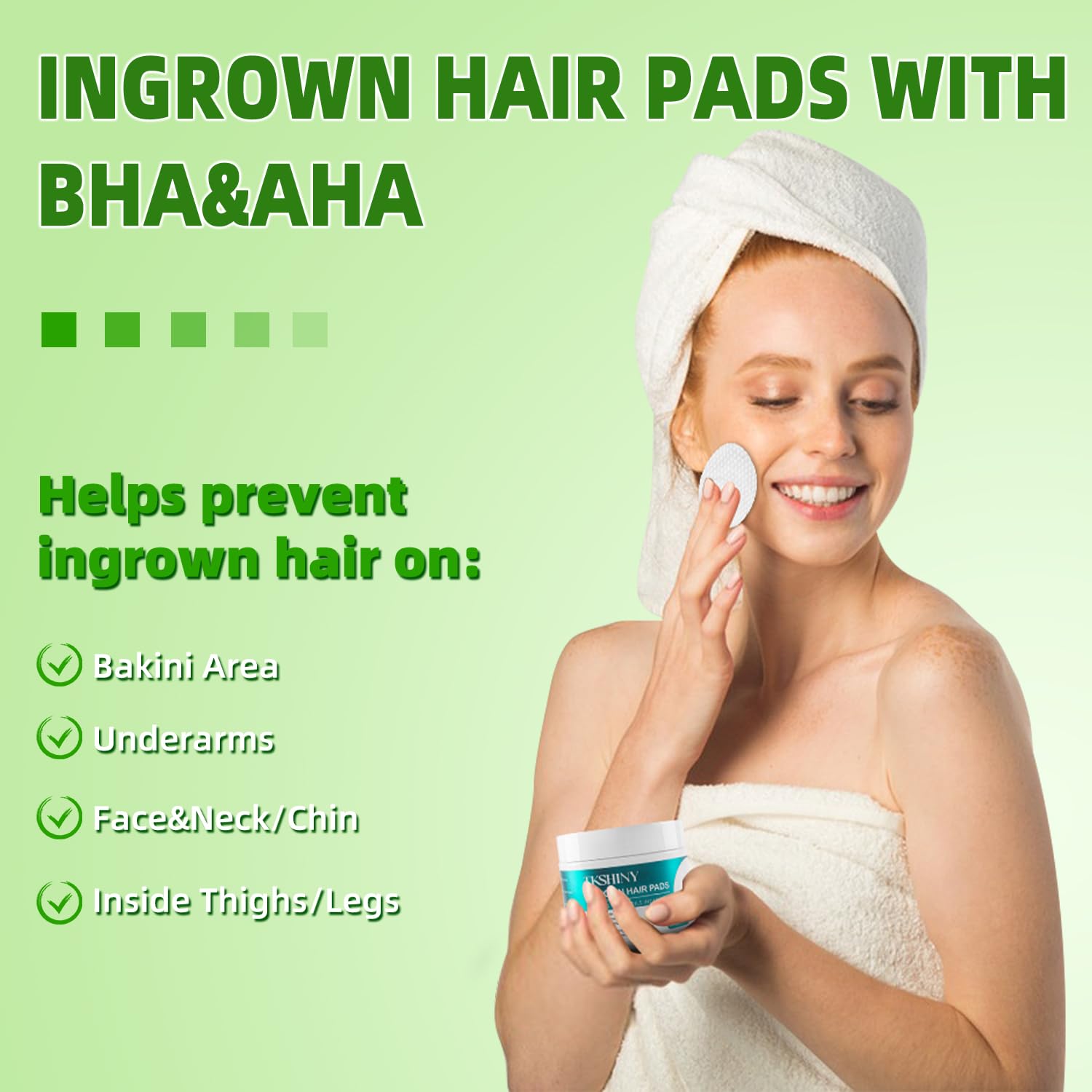 Ingrown Treatment Hair Pads, with AHA+BHA, Ingrown Hair Wipes for Bikini Area, Razor Bumps, Underarm , Exfoliate Skin,Ingrown Hair Serum for Face, Neck, 50 Pads