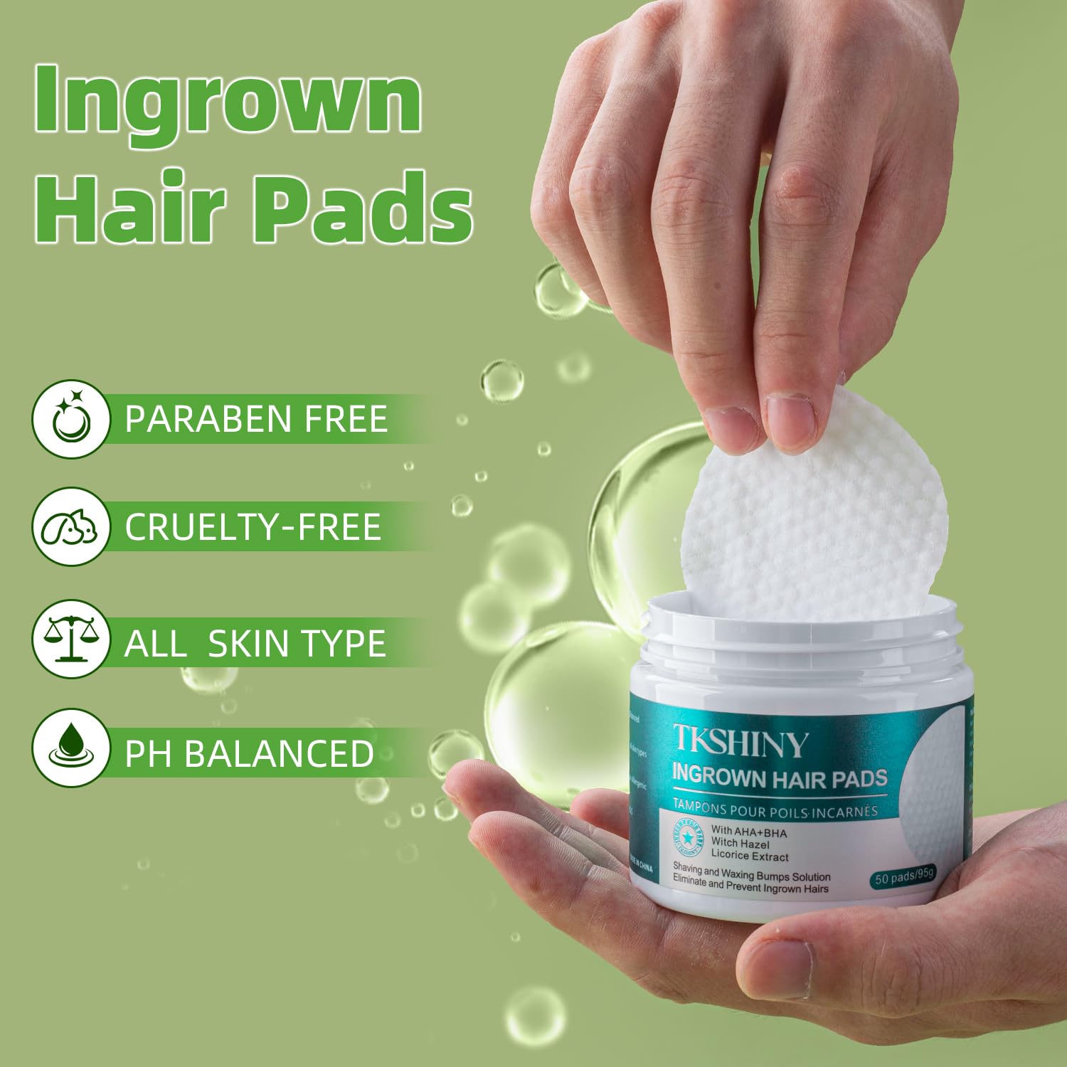 Ingrown Treatment Hair Pads, with AHA+BHA, Ingrown Hair Wipes for Bikini Area, Razor Bumps, Underarm , Exfoliate Skin,Ingrown Hair Serum for Face, Neck, 50 Pads