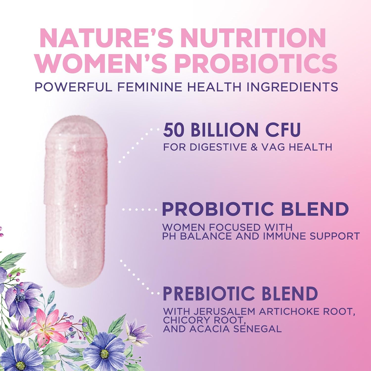 Probiotics for Women - Probiotic Blend 50 Billion CFU per Cap - 16 Feminine Health Strains Women'S Probiotic - Prebiotic for Vaginal PH Balance, Urinary UT Health Support - Bottled USA - 60 Capsules