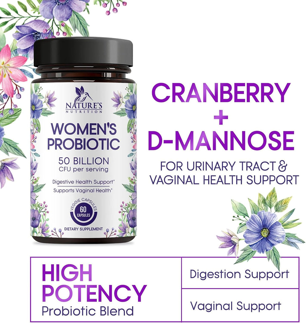 Probiotics for Women - Probiotic Blend 50 Billion CFU per Cap - 16 Feminine Health Strains Women'S Probiotic - Prebiotic for Vaginal PH Balance, Urinary UT Health Support - Bottled USA - 60 Capsules