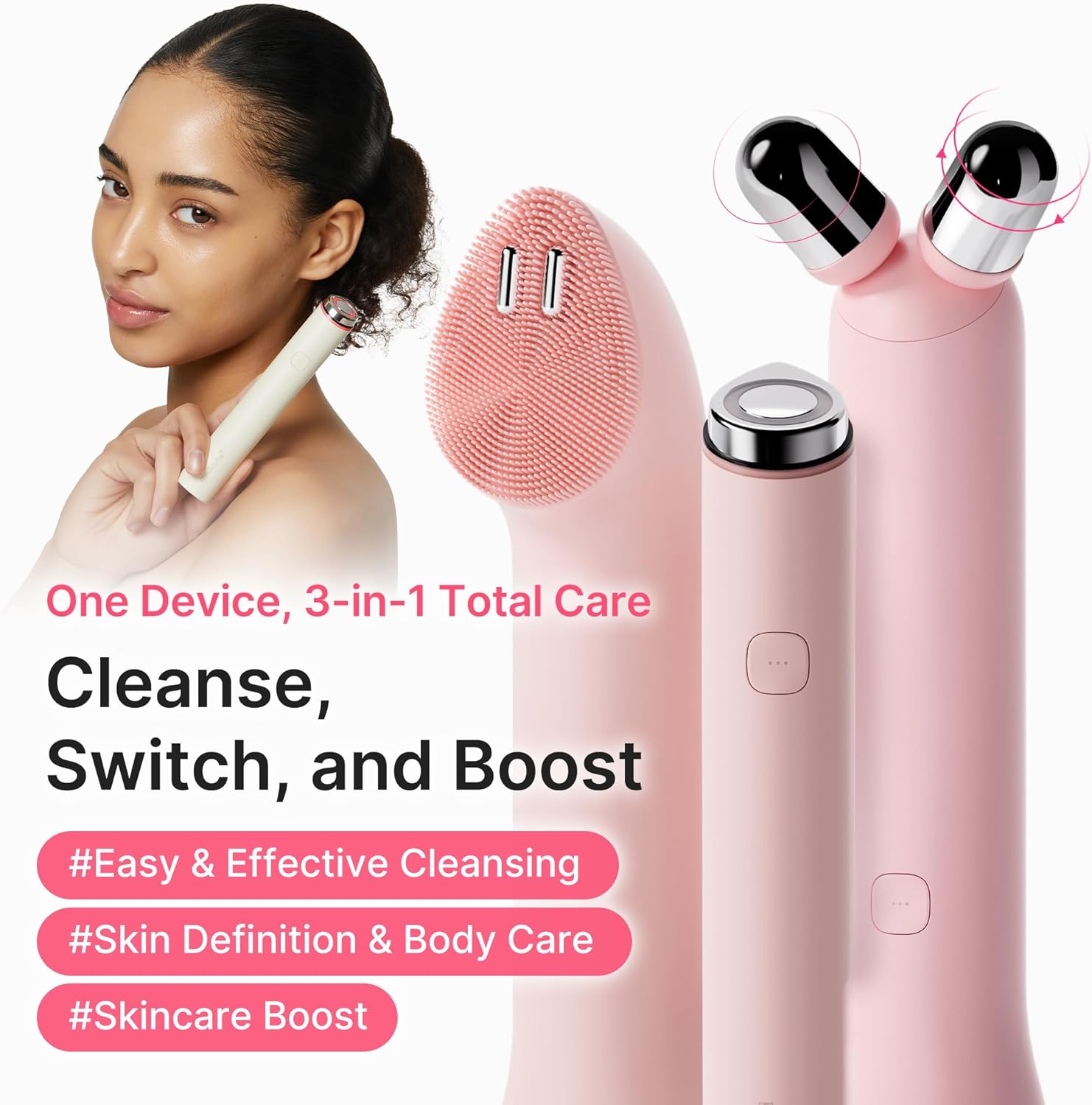 Pink 3-In-1 Device & Skincare Set: Mini Booster Pro plus Full Set, PDRN Jelly to Foam Cleanser and PDRN Booster Gel | Cleanse, Boost & Clear Pores for Radiant, Smooth Skin | Korean Device