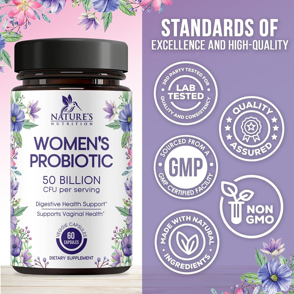 Probiotics for Women - Probiotic Blend 50 Billion CFU per Cap - 16 Feminine Health Strains Women'S Probiotic - Prebiotic for Vaginal PH Balance, Urinary UT Health Support - Bottled USA - 60 Capsules