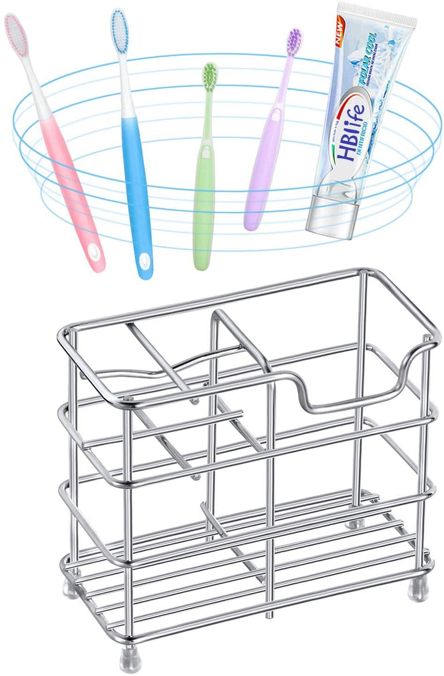 Stainless Steel Toothbrush and Toothpaste Holder for Bathroom, Sturdy and Hygienic, Drain and Rust Prevention, Silver