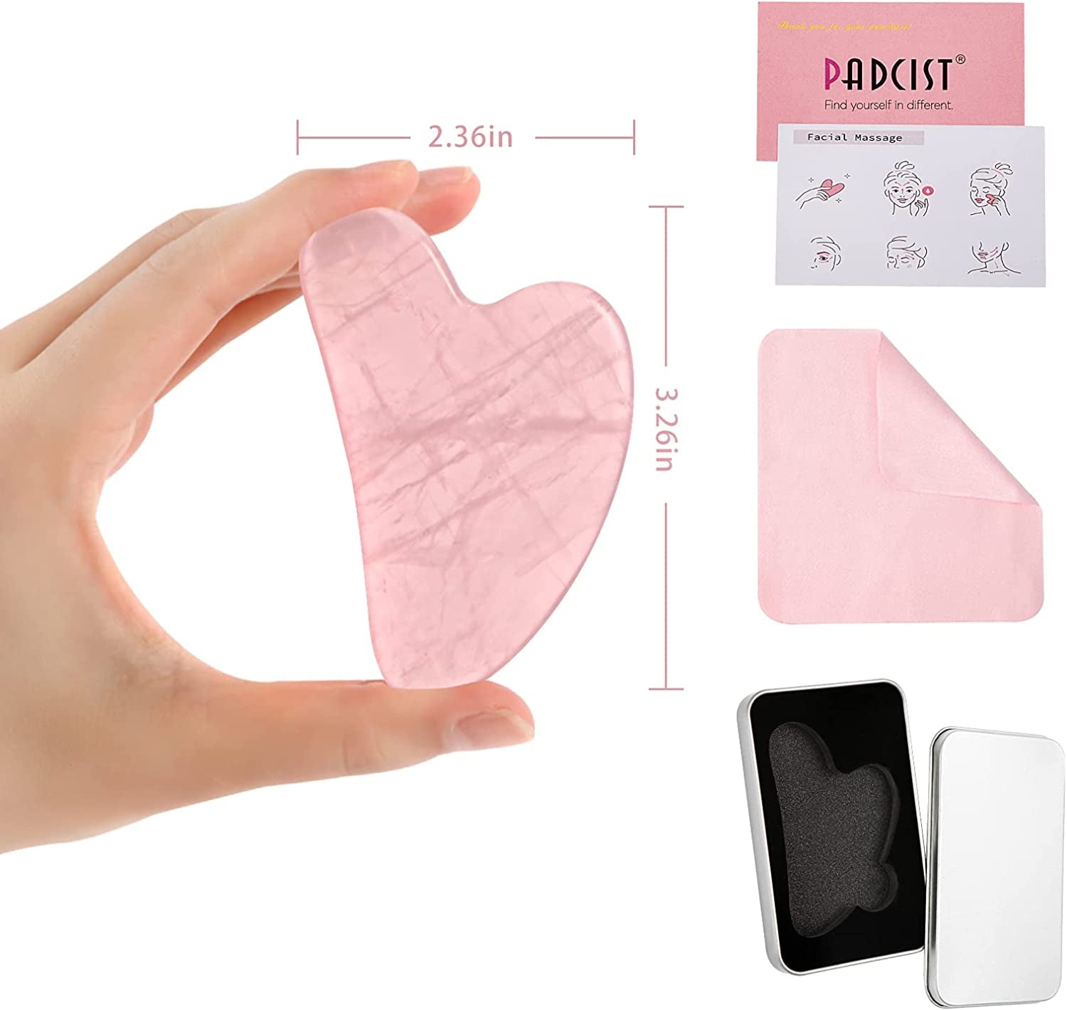 Gua Sha Facial Tool,Guasha Tool for Face,Facial and Body Massager,Natural Stones Rose Quartz,Scraping and SPA Acupuncture Therapy to Lift,Decrease Puffiness and Tighten.(Pink)