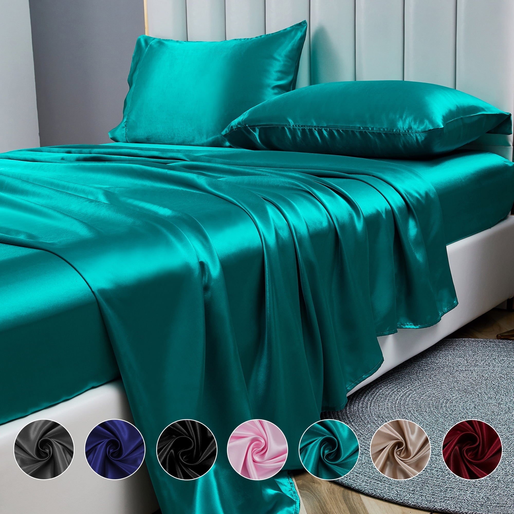 4-Piece Satin Silk Bed Sheet Set, Full – Deep Pocket, Breathable
