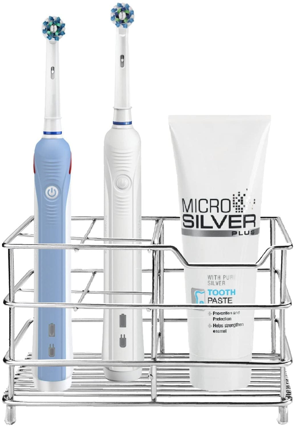 Stainless Steel Toothbrush and Toothpaste Holder for Bathroom, Sturdy and Hygienic, Drain and Rust Prevention, Silver