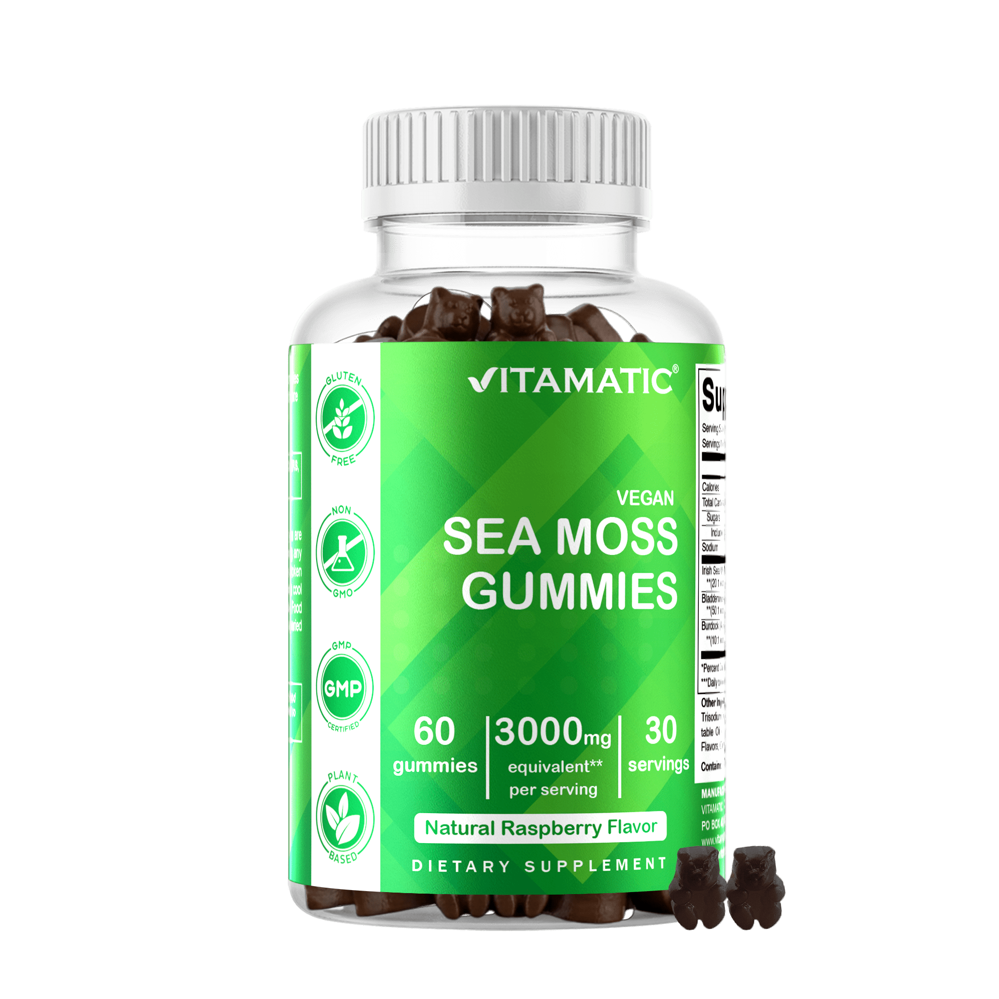 Irish Sea Moss Gummies - 3000 Mg - 60 Vegan Gummies - Made with Bladderwrack & Burdock Root - Seamoss Supplement for Thyroid, Energy, Immune Support