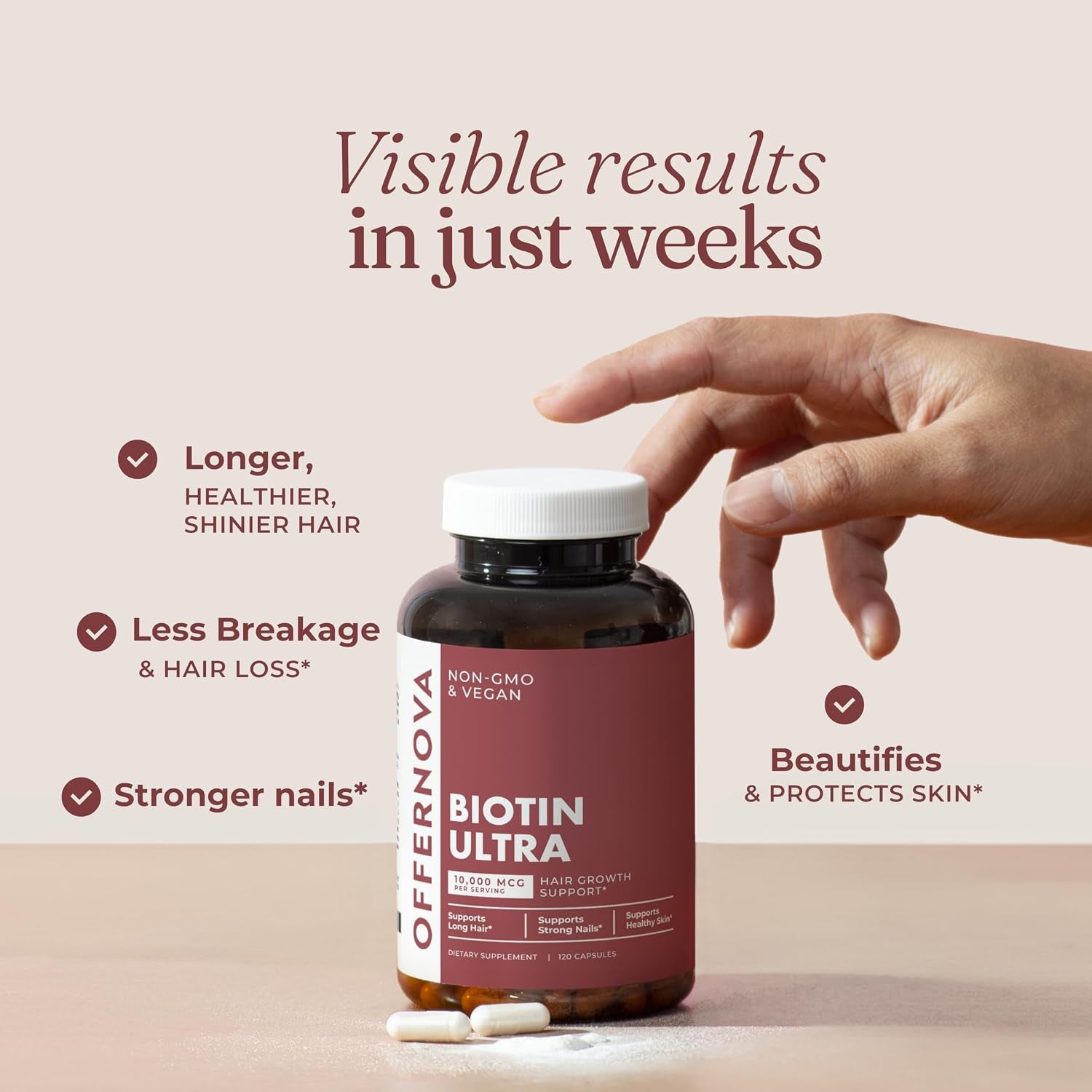 Biotin Ultra - Vitaminas Para El Cabello Con Biotina - Pastillas Para Crecimiento Del Pelo Y Barba | Fortalece El Pelo Piel Y Unas - 120 Tabletas