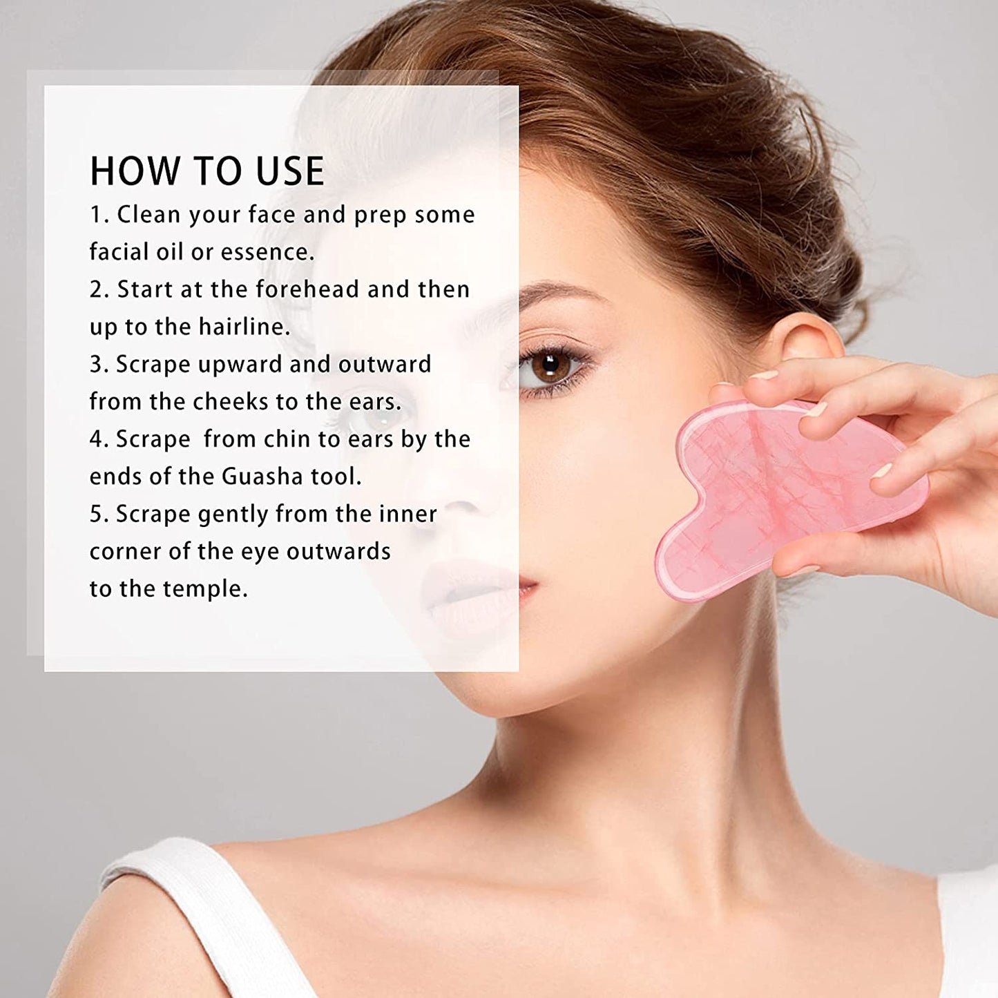 Gua Sha Facial Tool,Guasha Tool for Face,Facial and Body Massager,Natural Stones Rose Quartz,Scraping and SPA Acupuncture Therapy to Lift,Decrease Puffiness and Tighten.(Pink)