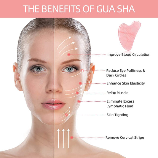 Gua Sha Facial Tool,Guasha Tool for Face,Facial and Body Massager,Natural Stones Rose Quartz,Scraping and SPA Acupuncture Therapy to Lift,Decrease Puffiness and Tighten.(Pink)