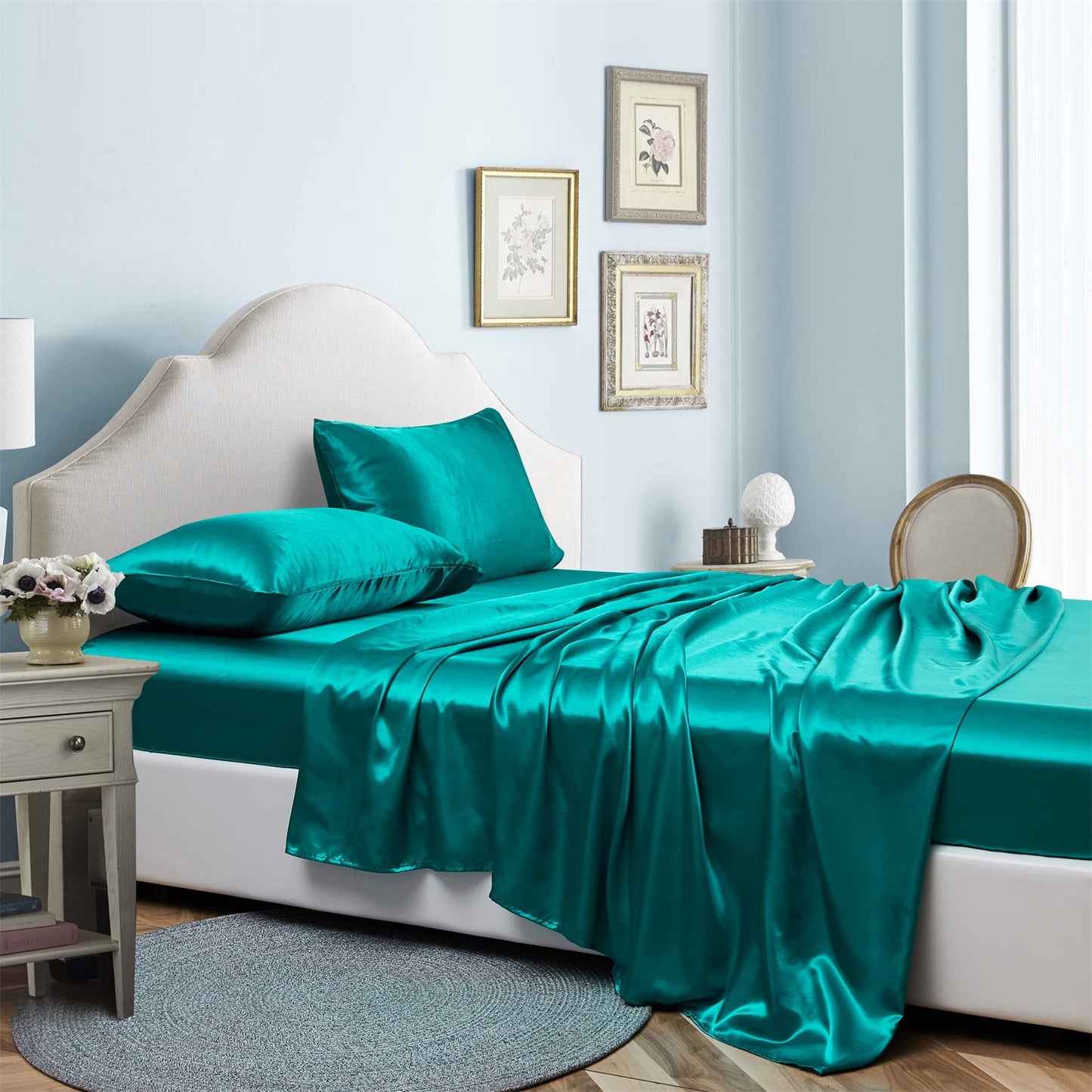 4-Piece Satin Silk Bed Sheet Set, Full – Deep Pocket, Breathable