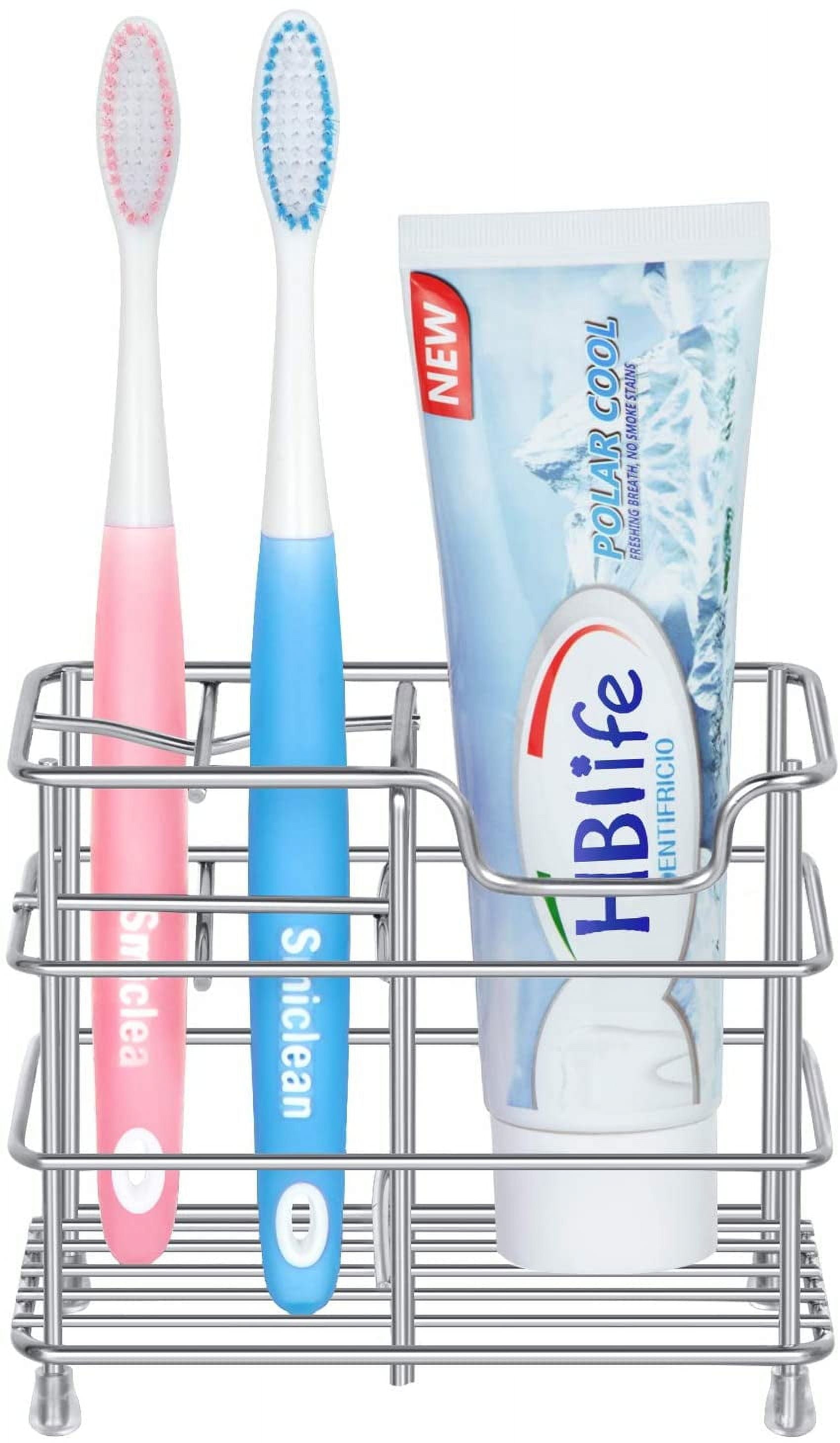Stainless Steel Toothbrush and Toothpaste Holder for Bathroom, Sturdy and Hygienic, Drain and Rust Prevention, Silver
