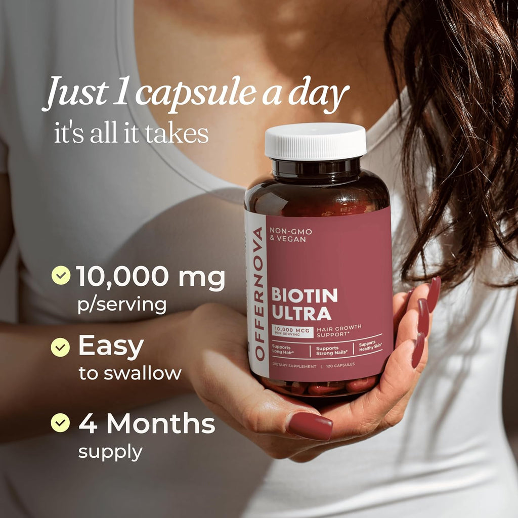 Biotin Ultra - Vitaminas Para El Cabello Con Biotina - Pastillas Para Crecimiento Del Pelo Y Barba | Fortalece El Pelo Piel Y Unas - 120 Tabletas